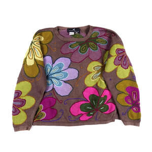 Peruvian Connection Knit Sweater Womens Medium Floral Boho Cropped Pullover